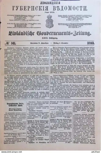 Gouvernements Zeitung 1883 , N°141 , Riga , Wolmar / Valmiera , Lettland , Ritau !!