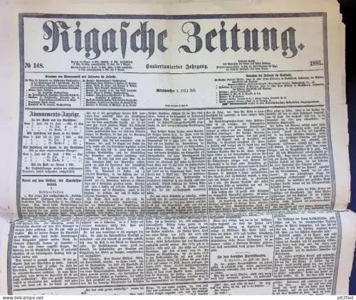 riesige Zeitung Riga - 1881 - Deutsch-russischer Eisenbahn Verband , Reklame / Werbung , Charkow , ca. 550x410 mm !!!