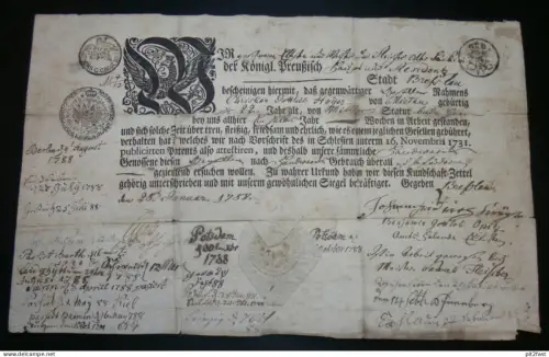 Patent-Urkunde , Breslau i. Schlesien , 1788 ,  Mitau / Jelgava , Barth , Stralsund , Kiel , Preußen , Mecklenburg !!