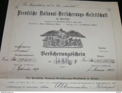 Versicherung Urkunde - Riga / Stettin , 1920 , Ubbenorm / Umurga , Lemsal / Limbaži , Lettland / Latvia !!