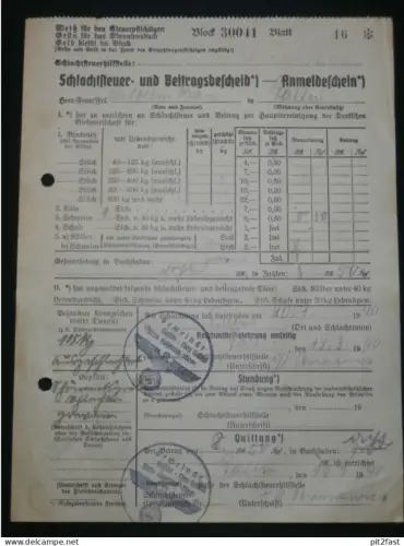 Gallin i. Mecklenburg , 1940 , Zarrentin , Schlachtung , Schlachterei , Anmeldeschein !!
