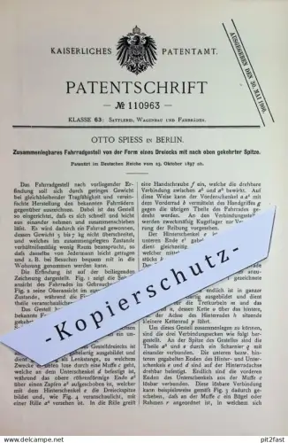 original Patent - Otto Spiess , Berlin | 1897 | Zusammenlegbares Fahrradgestell | Fahrrad - Rahmen | Fahrräder , Zweirad