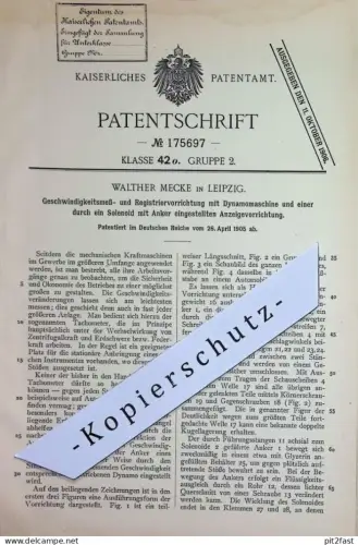 original Patent - Walther Mecke , Leipzig | 1905 | Geschwindigkeitsmesser mit Dynamo | Tachometer | Automobil , Oldtimer