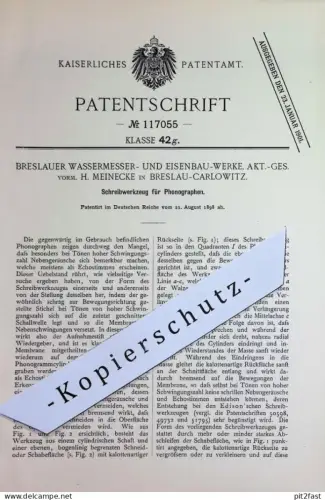 original Patent - Breslauer Wassermesser- & Eisenbau Werke AG | H. Meinecke , Breslau / Carlowitz | 1898 | Phonograph