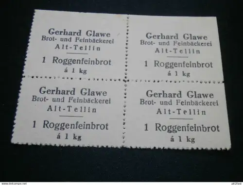 Alt Tellin i. Mecklenburg , ca. 1944 , Bäckerei Glawe , Tutow , Lebensmittelmarke , Lebensmittelmarke !!