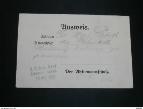 Putsch Ausweis - Rostock 1920 - Passierung der Postenkette nach Doberan i. Mecklenburg , Weimarer Republik !!