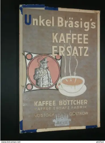 Unkel Bräsig`s Kaffee Ersatz - ca. 1920 , Reklameschild aus Pappe , Reklame , Schild , Rostock - Güstrow , Kaffee Böttch