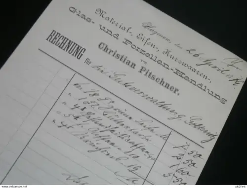 Christian Pitschner in Hagenow , 1874 , alte Rechnung , Porzellan , Goldenitz !!