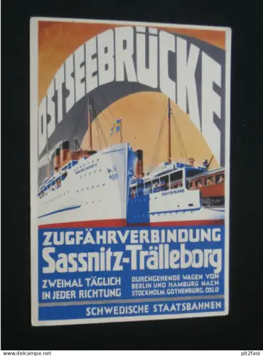 Ostseebrücke Sassnitz - Trelleborg , Zugfähre , ca. 1940 AK CPA , Ansichtskarte
