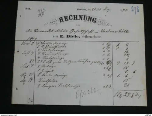 Seilermeister E. Diele in Wollin / Wolin in Pommern , alte Rechnung , Dokument !!