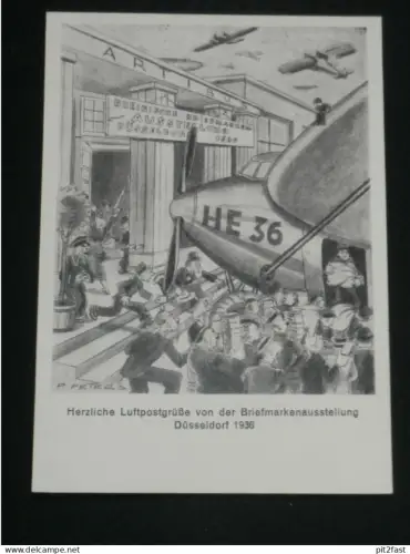 Heinkel HE 36 - Luftpost - Reklame-Karte , 1936 , Briefmarkenausstellung Düsseldorf !!