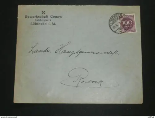 Salzbergwerk Gewerkschaft Conow in Lübtheen in Mecklenburg , 1923 , alter Umschlag !!!