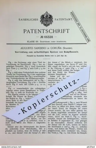 original Patent - Augusto Sandino , Coruna , Spanien | 1891 | Speisen von Dampfkessel | Kessel , Wasserkessel