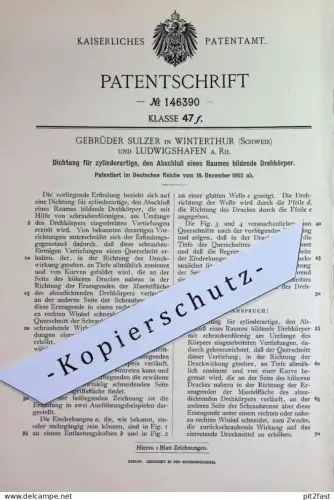 original Patent - Gebrüder Sulzer , Winterthur , Schweiz , Ludwigshafen / Rh. | 1902 | Dichtung , Abdichtung | Abdichten