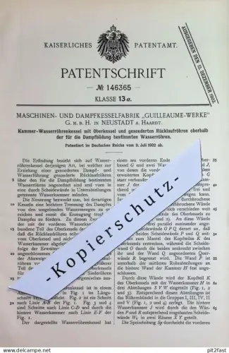 original Patent - Maschinen- & Dampfkesselfabrik Guilleaume Werke GmbH , Neustadt / Haardt | 1902 | Wasserröhrenkessel !