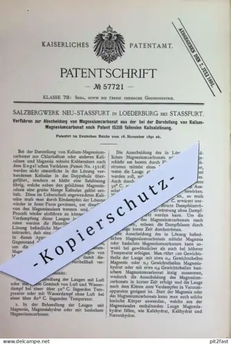 original Patent - Salzbergwerk Neu Stassfurt , Loederburg | 1890 | Abscheidung von Magnesiumcarbonat | Kalium Kali Salz
