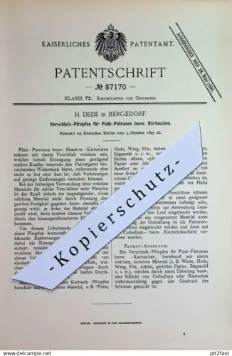 original Patent - H. Dede , Hamburg / Bergedorf | 1895 | Verschluss  für Platzpatronen , Kartuschen | Waffe , Waffen