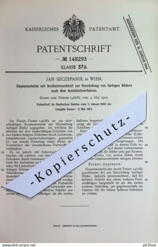 original Patent - Jan Szczepanik , Wien , Österreich | 1903 | Kopiermaterial mit Dreifarbenschicht für farbige Bilder !