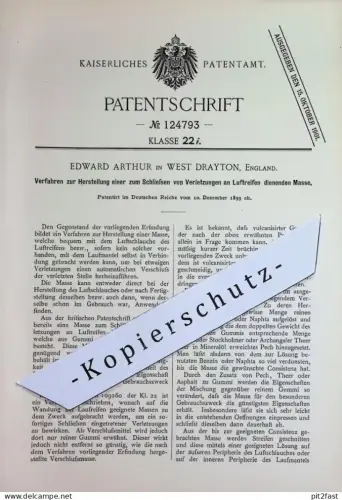 original Patent - Edward Arthur , West Drayton , England | 1899 | Masse für Luftreifen | Reifen , Schlauch , Gummi ,