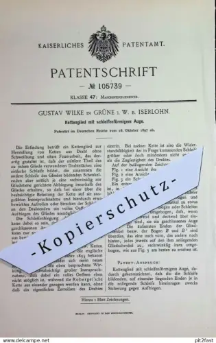 original Patent - Gustav Wilke , Grüne / Iserlohn | 1897 | Kettenglieder | Kette , Ketten , Schweißen , Metall , Draht