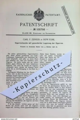 original Patent - Carl F. Zenker , New York | 1898 | Cigarrentasche | Cigarren - Tasche | Zigarre , Etui , Leder , Pappe