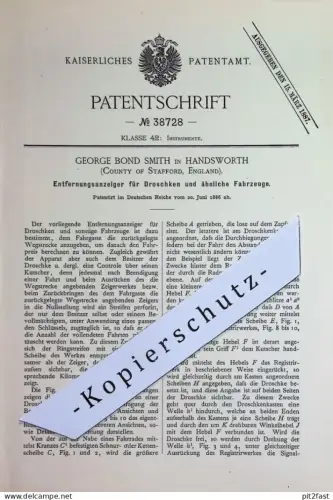 original Patent - George Bond Smith , Handsworth , Stafford , England | 1886 | Entfernungsanzeiger für Droschke | Taxi !