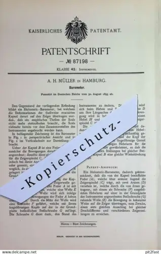 original Patent - A. H. Müller , Hamburg | 1895 | Holosteric - Barometer | Luftdruck , Manometer , Messgerät
