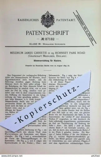 original Patent - Meldrum James Christie , Hornsey Park Road , Middlesex , England | 1895 | Klavier - Stimmung | Flügel