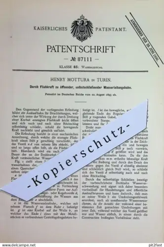 original Patent - Henry Mottura , Turin , Italien | 1895 | selbstschließender Wasserleitungshahn | Wasserhahn , Ventil