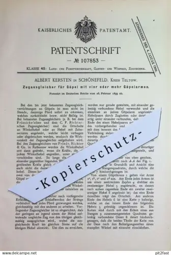 original Patent - Albert Kersten , Berlin / Schönefeld / Teltow | 1899 | Zugausgleicher für Göpel | Pferd, Pferde !!