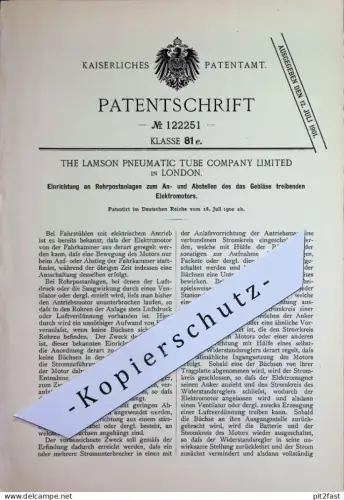 original Patent - The Lamson Pneumatic Tube Company Limited , London , England | 1900 | Rohrpostanlagen | Rohrpost !!