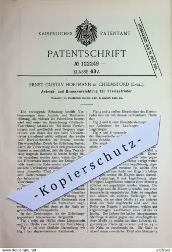 original Patent - Ernst Gustav Hoffmann , Chelmsford , England | 1900 |  Antrieb u. Bremse für Fahrrad | Fahrräder