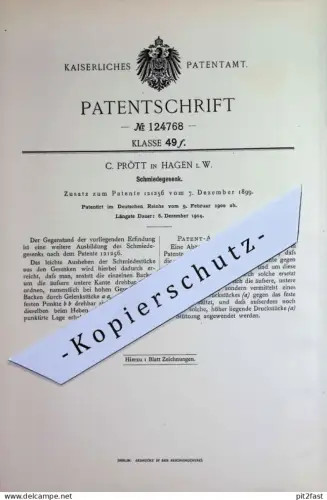 original Patent - C. Prött , Hagen | 1900 | Schmiedegesenk | Schmied , Schmiede | Metall , Werkzeug , Form
