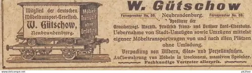 Spediteur - W. Gütschow in Neubrandenburg i. Mecklenburg , ca. 1910 , Eisenbahn , Reklame , Werbung !!