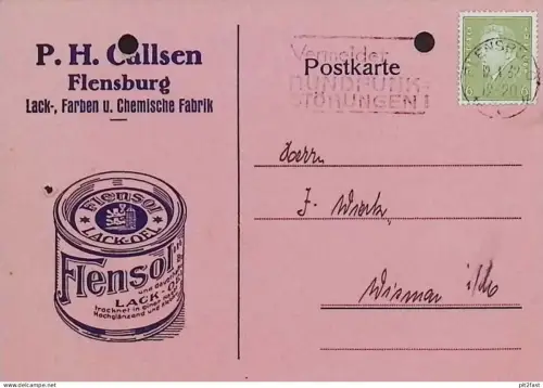 P.H. Callsen in Flensburg , 1932 , Lacke und Farben , Flensol Reklame, J. Wieck in Wismar !!