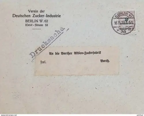 Aktien-Zuckerfabrik Barth i. Mecklenburg , 1913 , Drucksache , Zucker-Industrie , alter Umschlag  !!
