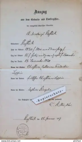 Sophia Pingel in Rostock i. Mecklenburg , 1877 , C. Lepzin und Sophia Pingel , altes Dokument !!