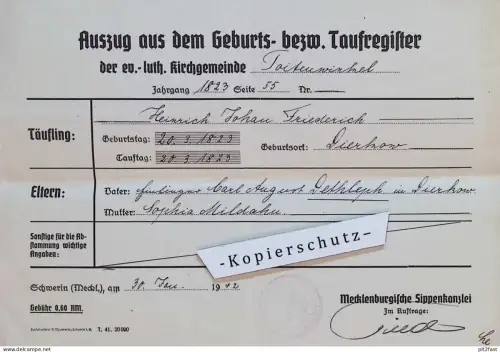Kirchgemeinde Rostock Toitenwinkel i. Mecklenburg , 1942 , Sippenkanzlei , H.J. Dethleph und S. Mildahn in Dierkow !!
