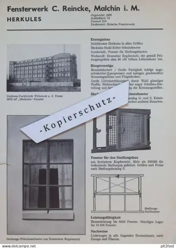 Fensterwerk C. Reincke in Malchin i. Mecklenburg ,ca. 1940 Reklame-Blatt , Fensterbau , Uniform-Fabrik Wittstock / Dosse