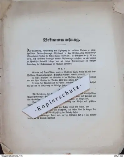 Bekanntmachung - Versicherung , Rostock i. Mecklenburg , 1855-62 , 10 Seiten !!