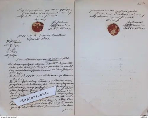 H. Pragst zu Hinrichshagen i. Mecklenburg , 1882 , alte Akte , Rostock , Röwershagen , E. Suhr zu Markgrafenheide !!