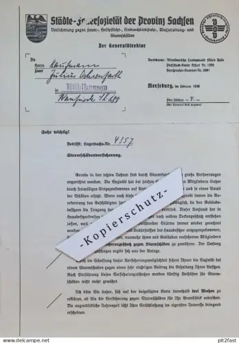 Kaufmann Julius Ochsenfahrt in Mühlhausen i. Th. , 1938 , Versicherung , Merseburg , altes Dokument !!