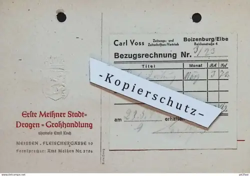 Erste Drogenhandlung Meißen , Carl Voss in Boizenburg i. Mecklenburg , 1946 Reklame , Werbung , alte Rechnung / Dokument