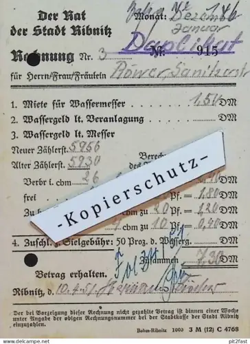 Rat der Stadt Ribnitz i. Mecklenburg , 1951 , Reklame , Werbung , alte Rechnung / Dokument !!