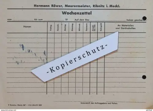 Maurermeister Hermann Röwer in Ribnitz i. Mecklenburg , 1951 , Reklame , Werbung , alte Rechnung / Dokument !!