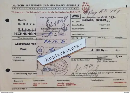 Kraftstoff und Mineralöl - H. Röwer in Ribnitz i. Mecklenburg , 1951 , Reklame , Werbung , alte Rechnung / Dokument !!