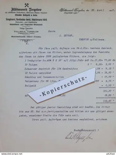 Hüttenwerk Torgelow i. Mecklenburg , 1900 , Theodor Vollgold Autograph , L. Leinau in Altentreptow !!