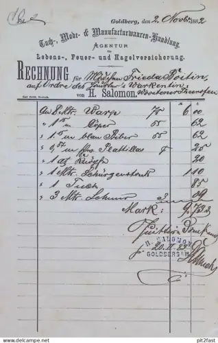 Mode-Manufactur H. Salomon in Goldberg i. Mecklenburg , 1882 , Reklame , Werbung , alte Rechnung / Dokument !!