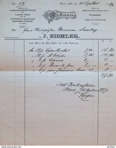 Cigarren-Handlung J. Eichler in Warin i. Mecklenburg , 1897 , Reklame , Werbung , alte Rechnung / Dokument !!