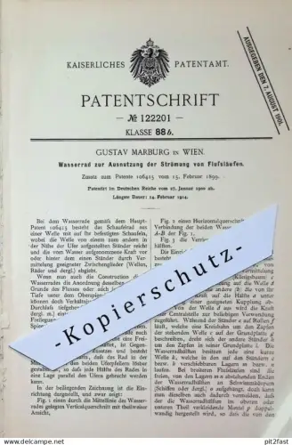 original Patent - Gustav Marburg , Wien Österreich | 1900 | Wasserrad zur Nutzung der Flusslauf - Strömung | Wasserkraft